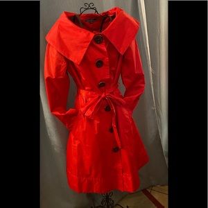 Red Trench Coat with Large Buttons
